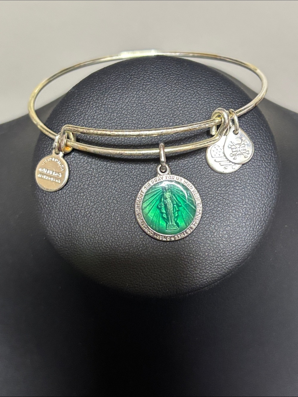 Alex and Ani Green Miraculous Medal Expandable Bangle Bracelet Religious